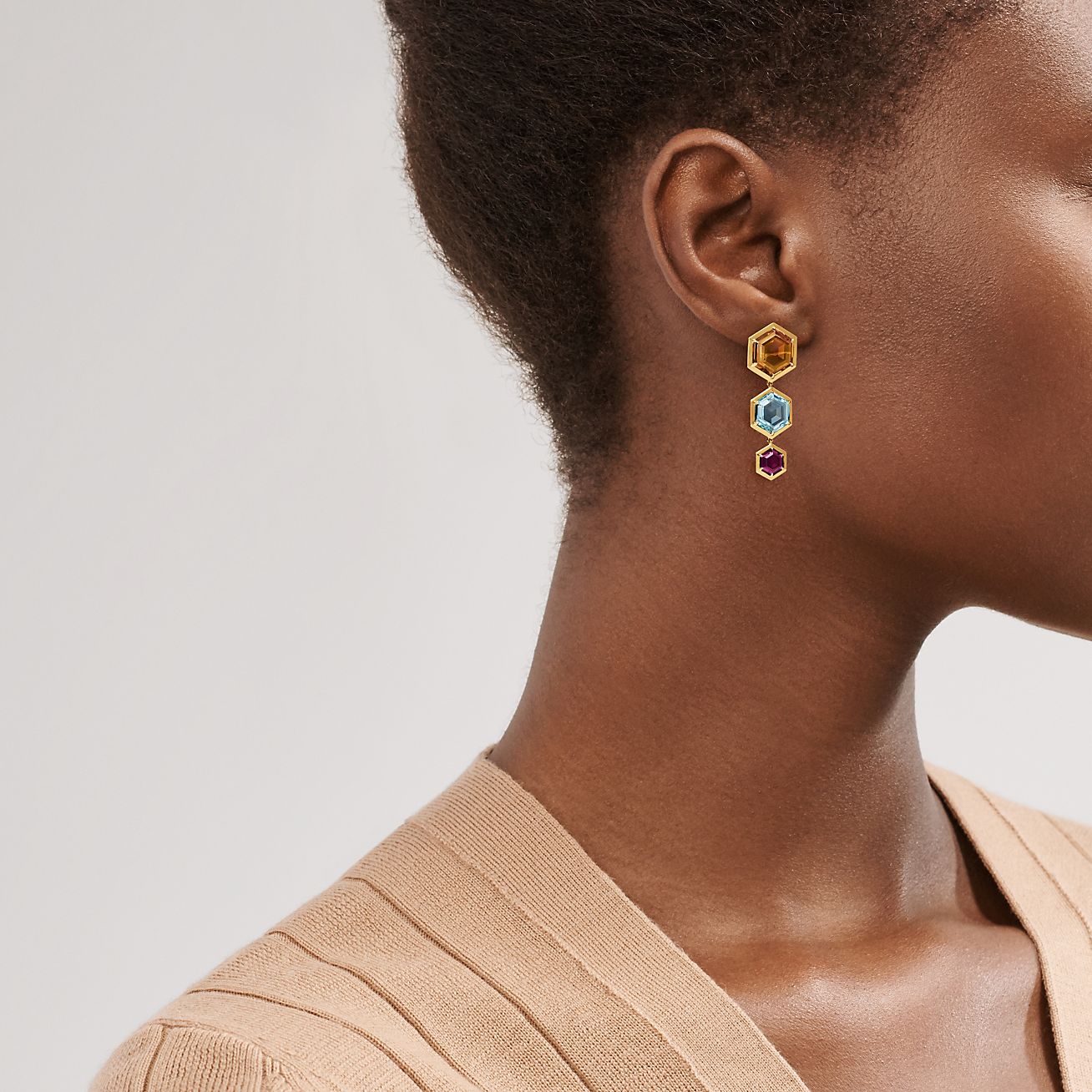 Gifts for Her Multicolored Hexagon Earrings Statement Earrings Gold Earrings